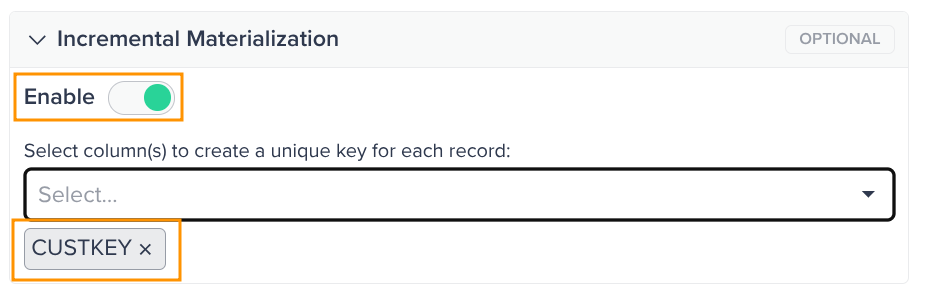 Configure Incremental Materialization