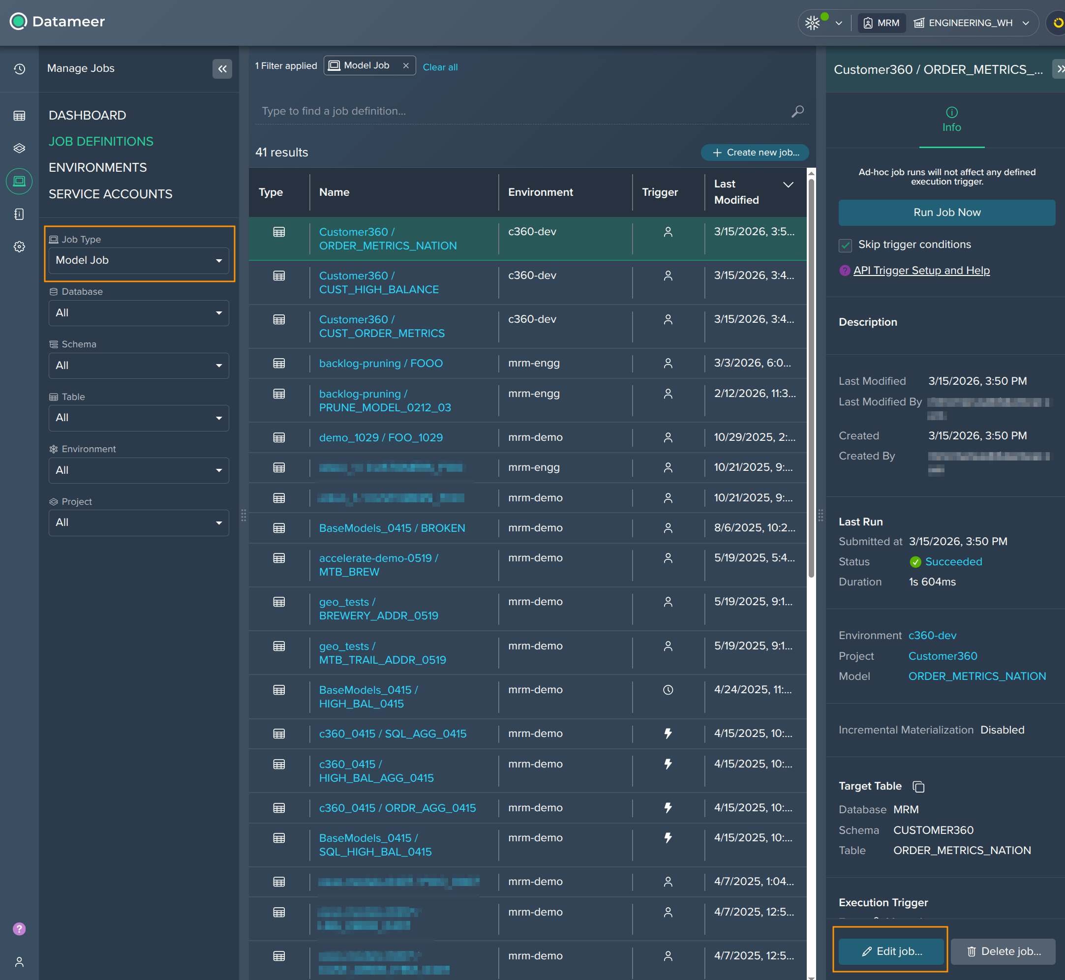 Filter for Model Jobs