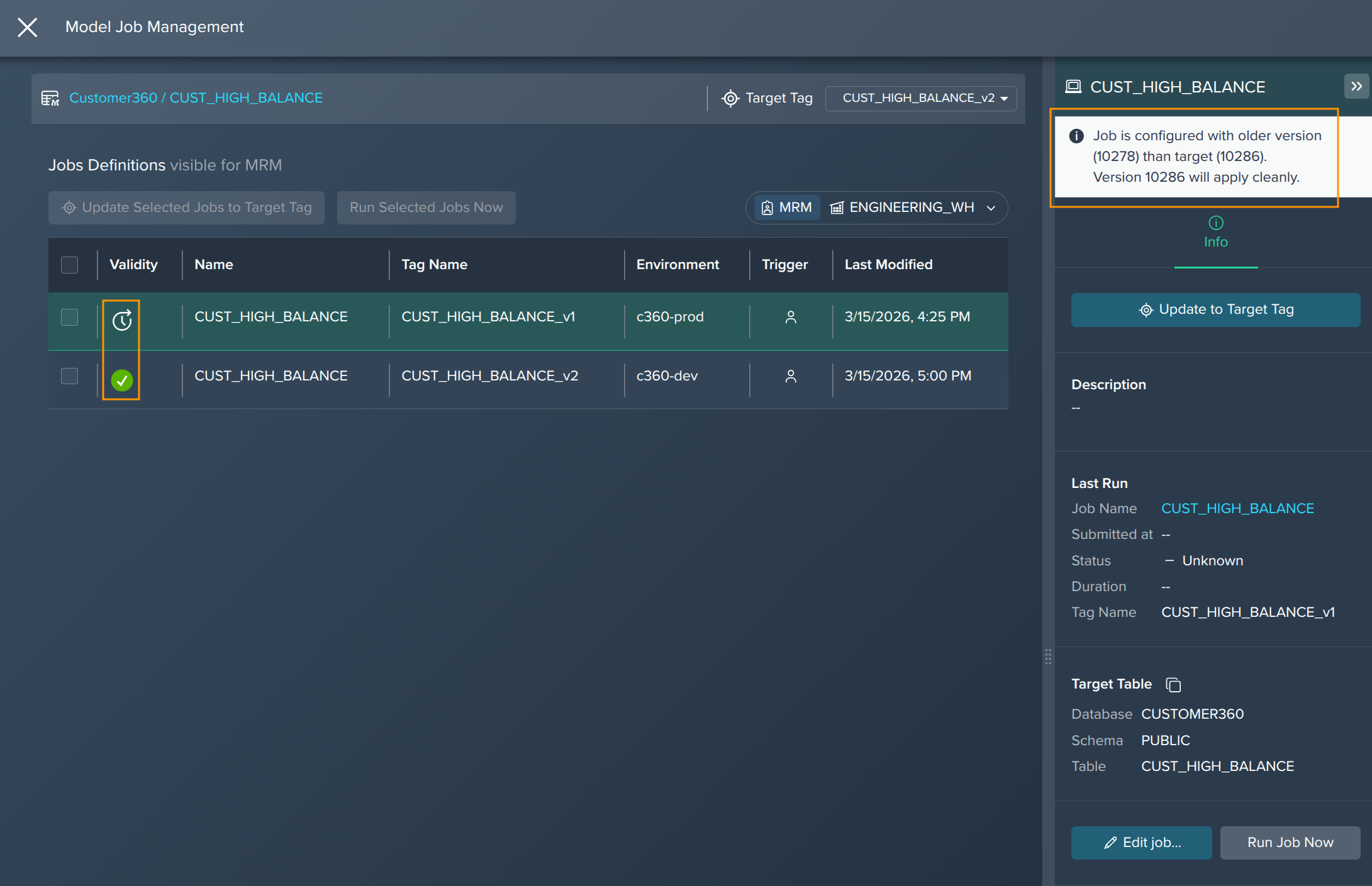 Update Model Job Tag